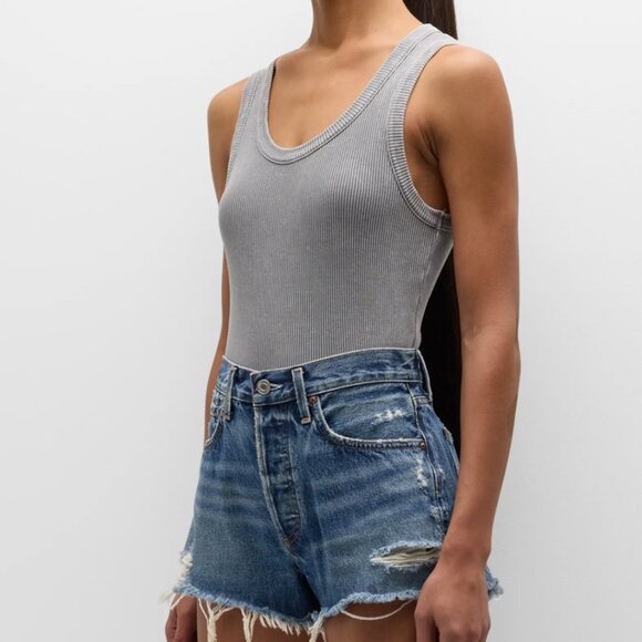 💙💖 AGOLDE Poppy Scoop Ribbed Tank in Mirror Ball Gray - Picture 2 of 7